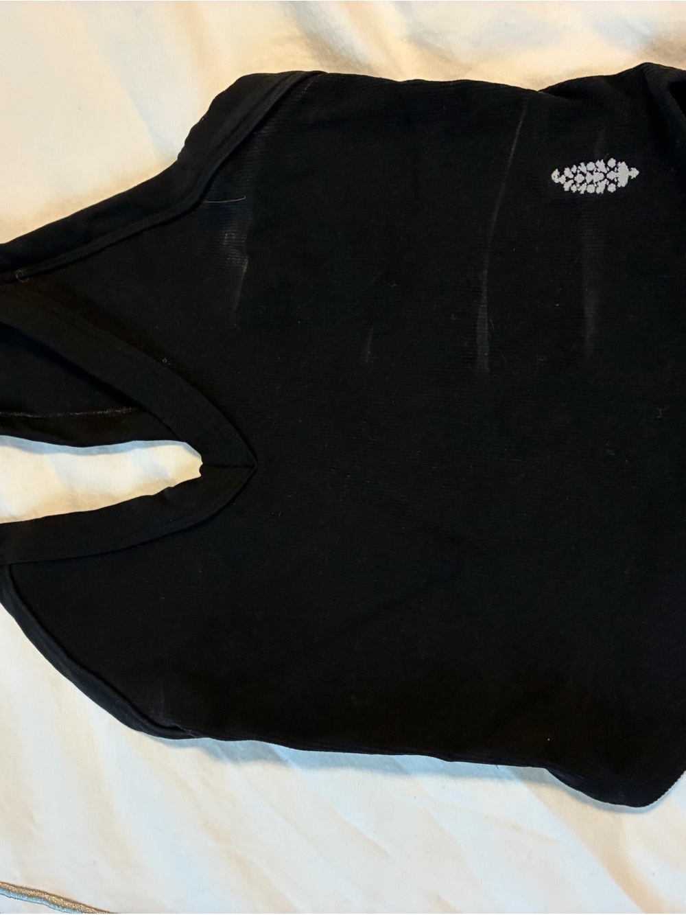 Free People Black Racerback Tank with Small White Motif
